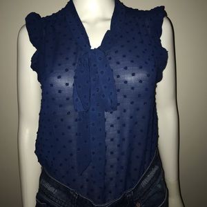 Sold E&M Navy Blue Sheer Flutter Sleeve Blouse